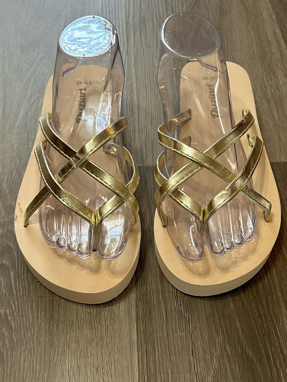Metallic Gold Cross Strap Platform Sandals Size 8.5 - 9 NWOT